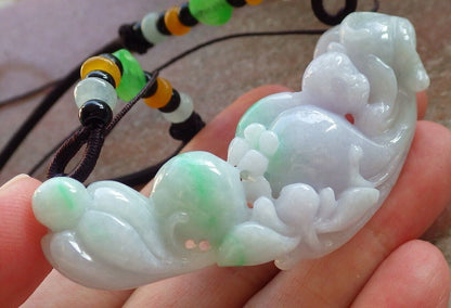 Certified Green Pale Lavender Burma 100% Natural A Jade jadeite Pendant Monkey Peach Lotus Flower Ruyi Coin Necklace 猴子 588160 GS