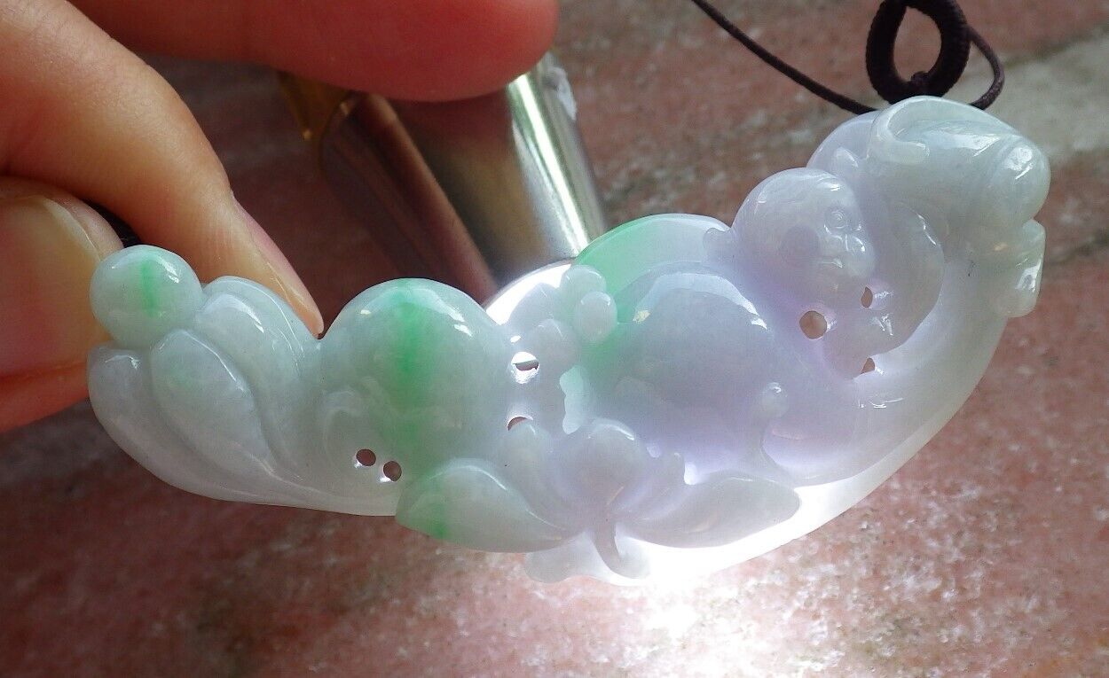 Certified Green Pale Lavender Burma 100% Natural A Jade jadeite Pendant Monkey Peach Lotus Flower Ruyi Coin Necklace 猴子 588160 GS