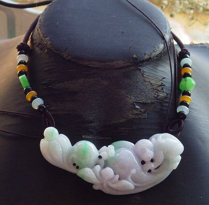 Certified Green Pale Lavender Burma 100% Natural A Jade jadeite Pendant Monkey Peach Lotus Flower Ruyi Coin Necklace 猴子 588160 GS
