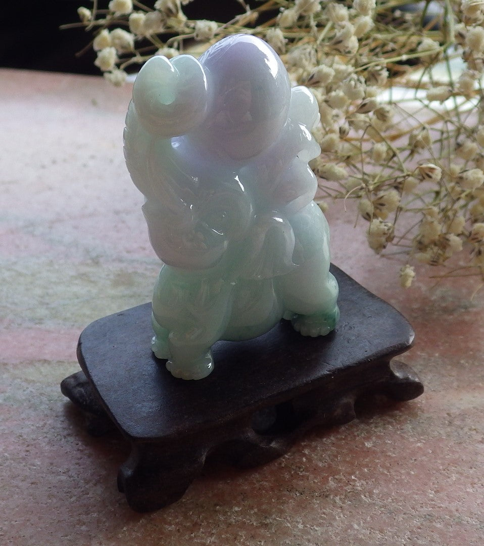 Certified Green Lavender Burma 100% Natural A Jade jadeite Display Elephant Monkey Peach 封侯拜相 595708  TN