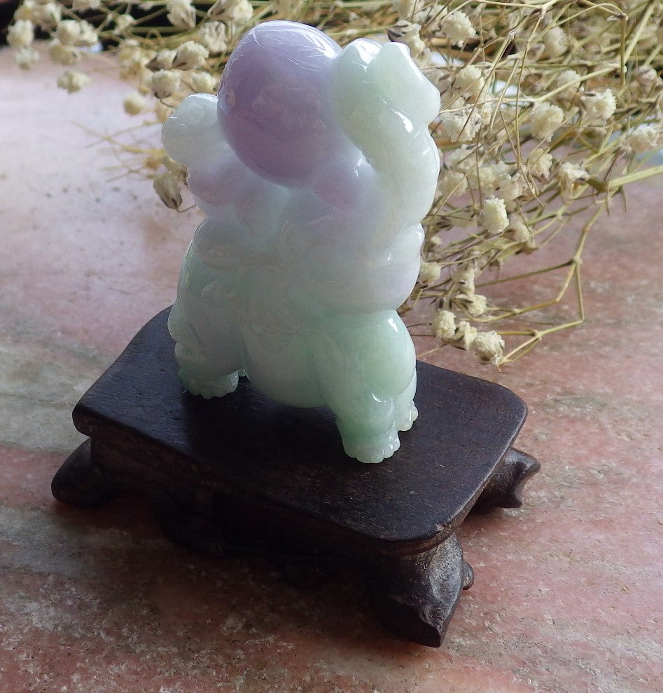Certified Green Lavender Burma 100% Natural A Jade jadeite Display Elephant Monkey Peach 封侯拜相 595708  TN