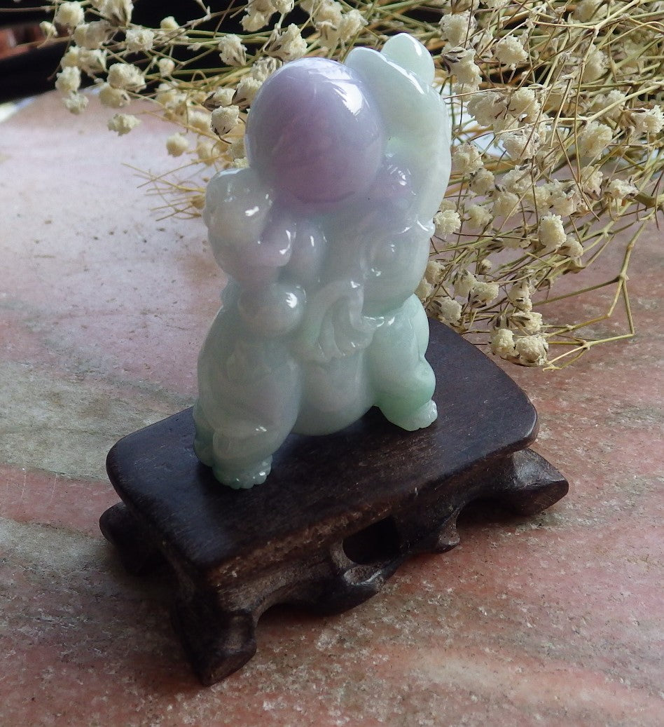 Certified Green Lavender Burma 100% Natural A Jade jadeite Display Elephant Monkey Peach 封侯拜相 595708  TN
