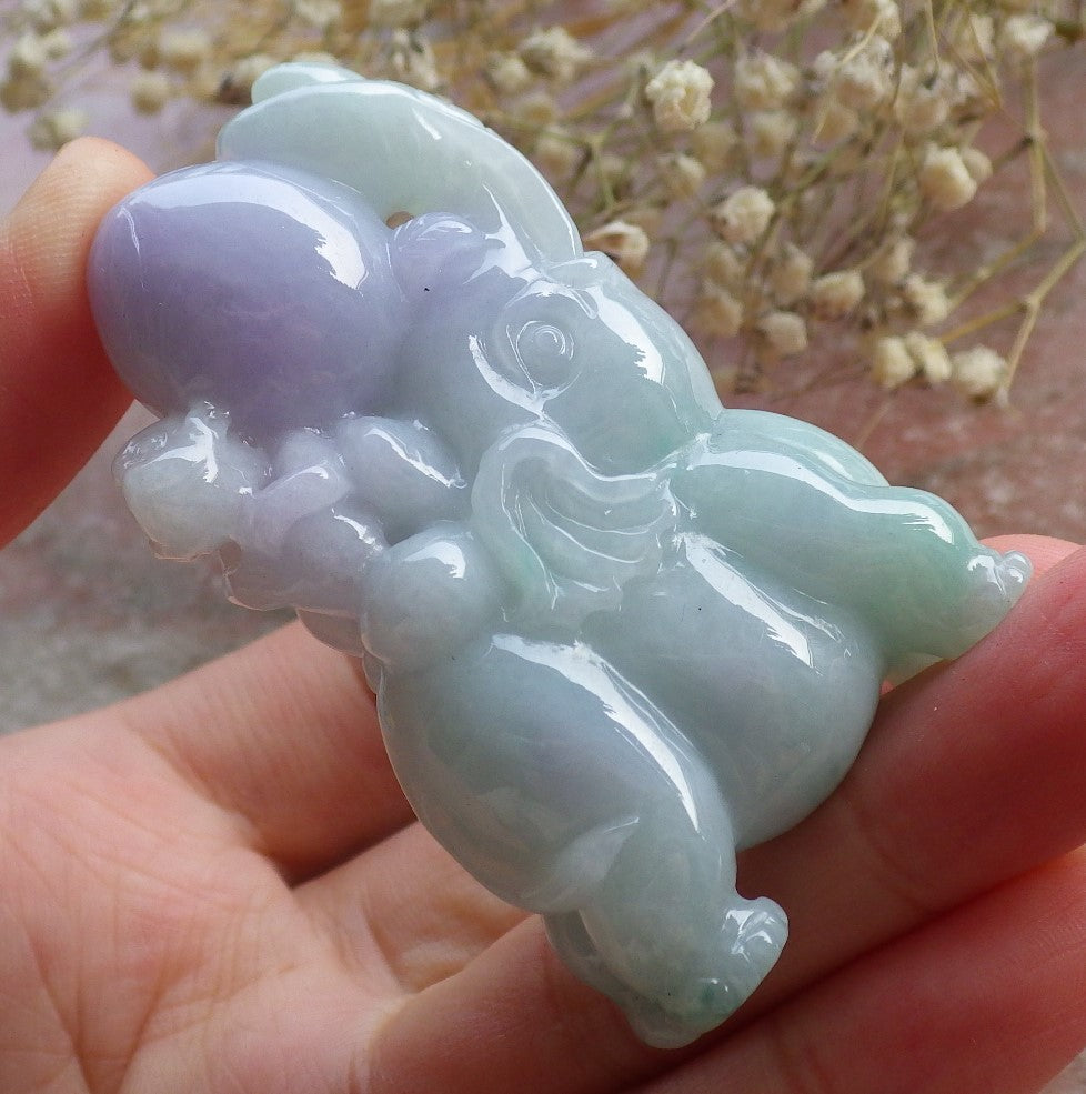 Certified Green Lavender Burma 100% Natural A Jade jadeite Display Elephant Monkey Peach 封侯拜相 595708  TN