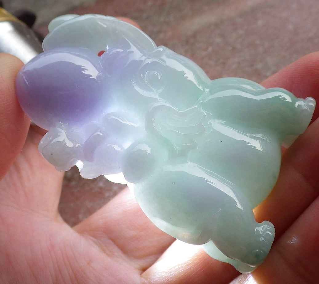 Certified Green Lavender Burma 100% Natural A Jade jadeite Display Elephant Monkey Peach 封侯拜相 595708  TN