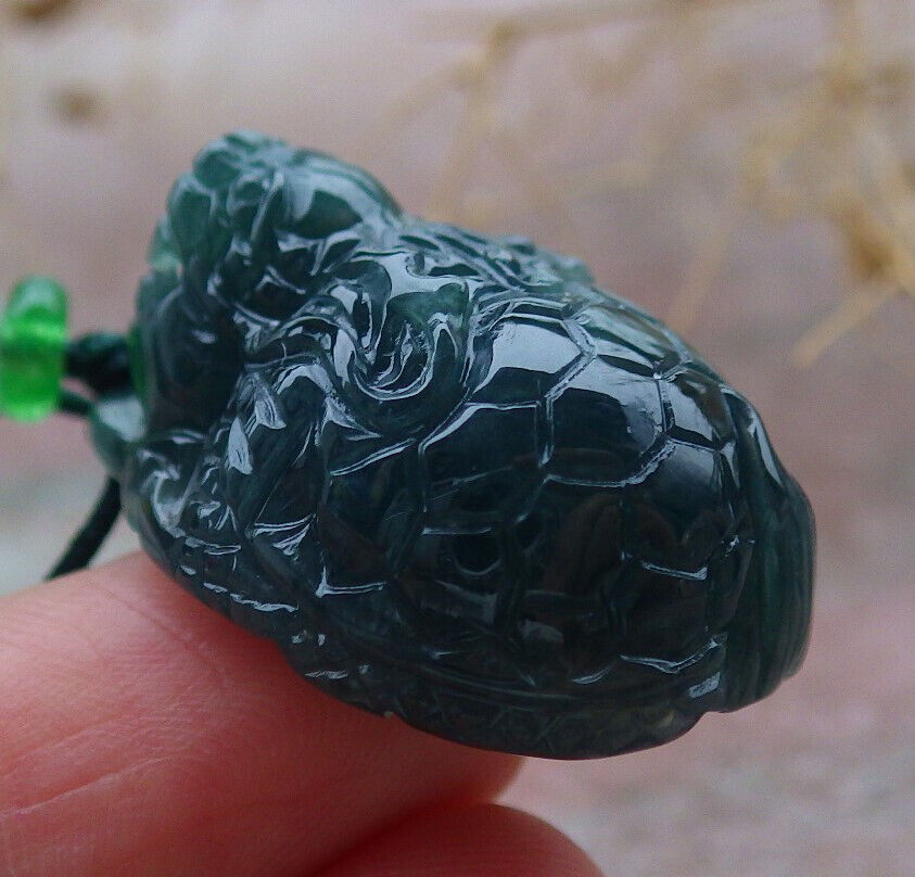 Certified Icy Green Burma 100% Natural A Jade jadeite Pendant Dragon Turtle Money Coin Necklace 龙龟 636559  TN