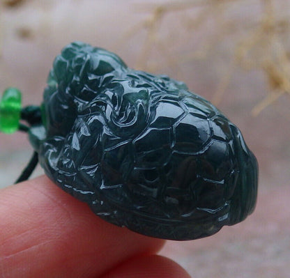 Certified Icy Green Burma 100% Natural A Jade jadeite Pendant Dragon Turtle Money Coin Necklace 龙龟 636559  TN