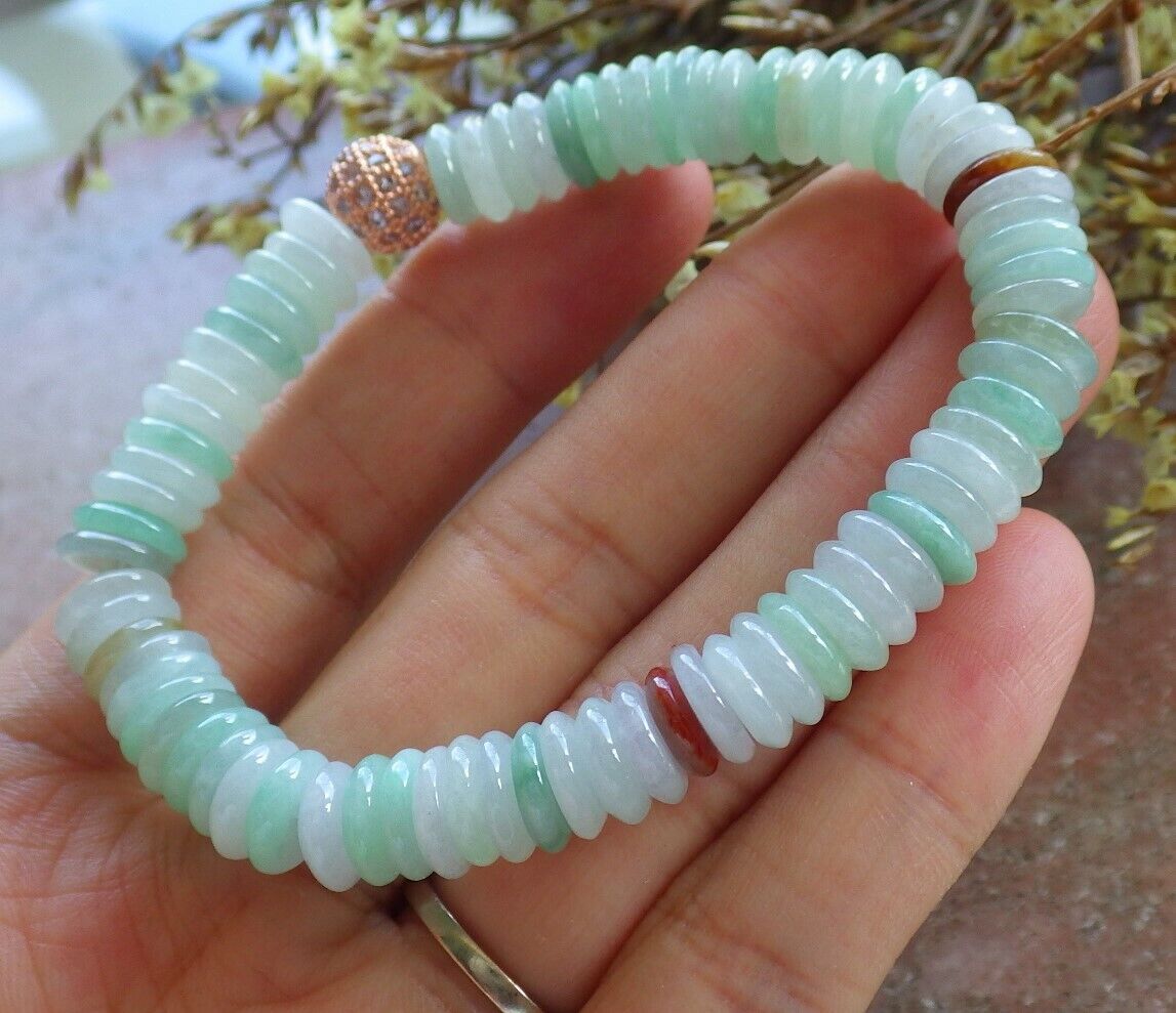 Certified Yellow Green Pale Lavender 100% Natural A JADE Jadeite Bead Beads Bangle Circle Bead Beads Bangle Bracelet 平安扣手链 524567  TN