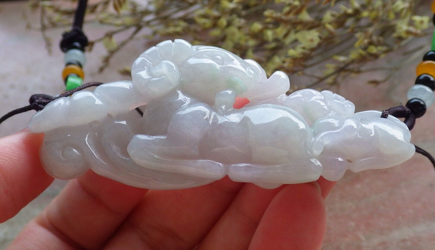 Certified Green Pale Lavender Burma 100% Natural A Jade jadeite pendant Sheep Ruyi Coin Necklace 喜气洋洋 574602 TN