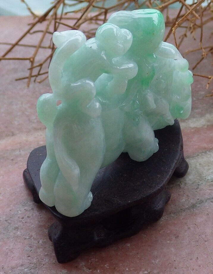 Certified Green 100% Natural A Jade jadeite Display Elephant Money Peach 大象 520344  TN** Include woodstand **