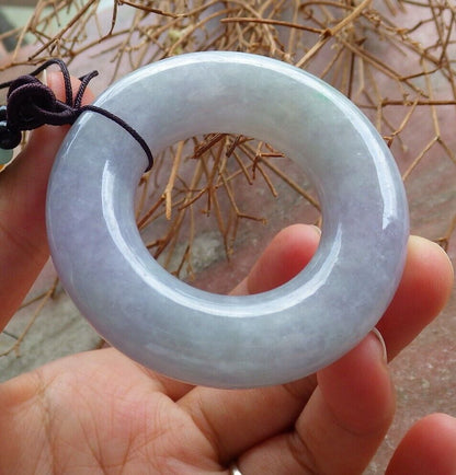 Certified Pale Lavender Green 100% Natural A Jade jadeite Pendant Circle Donut Necklace 平安扣 525714  TN