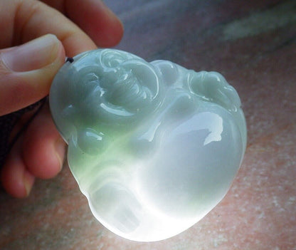 Certified Green Pale Lavender Burma 100% Natural A Jade jadeite pendant Happy Buddha God Necklace 开心佛 574390 TN