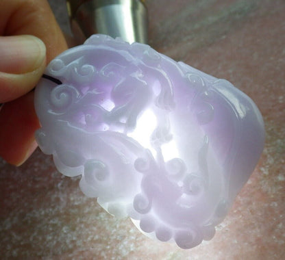 Certified Lavender Burma 100% Natural A Jade jadeite Pendant Dragon Coin Fan Yuan Bao Necklace 生意兴隆 573956 TN