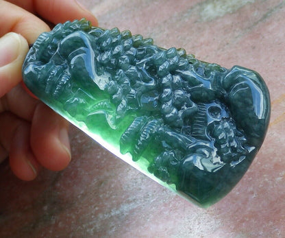 Certified Green Yellow 100% Natural A Jade jadeite Landscape painting Tree Necklace 山水画 529705  TN
