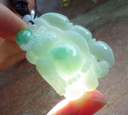 Certified Green Burma 100% Natural A Jade jadeite Pendant Owl Lotus Flower Necklace 猫头鹰 574260 TN