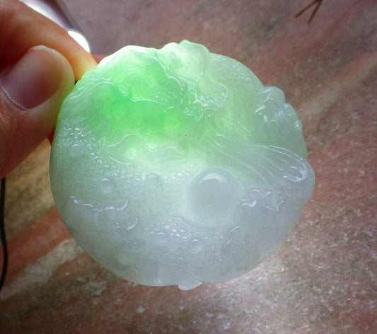 Certified Icy Green 100% Natural A Jade jadeite pendant Dragon Bead Ruyi Necklace 生意兴隆 525919  TN