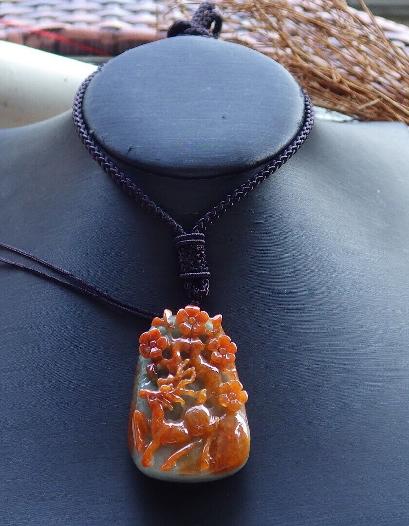 Certified Red Green 100% Natural A Jade jadeite Pendant Deer Flower Necklace 梅花鹿 529224  TN