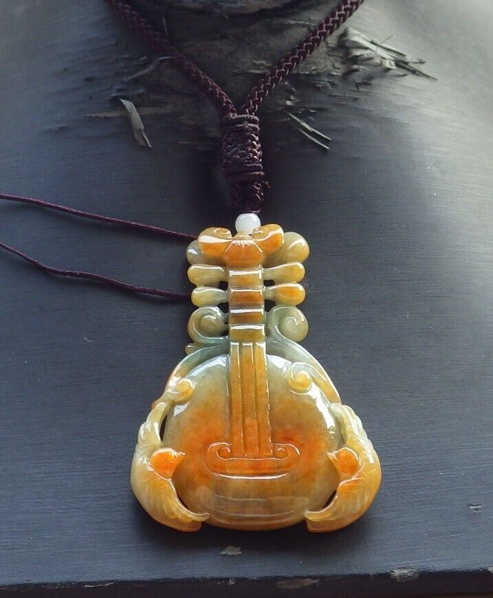 Certified Red Green Burma 100% Natural A Jade jadeite Pendant Bird Ruyi Coin Guitar Necklace 575279 TN