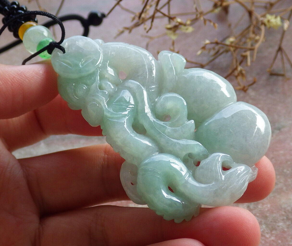 Certified Green Burma 100% Natural A Jade jadeite Pendant Dragon Gourd Coin Necklace 生意兴隆 635154  TN
