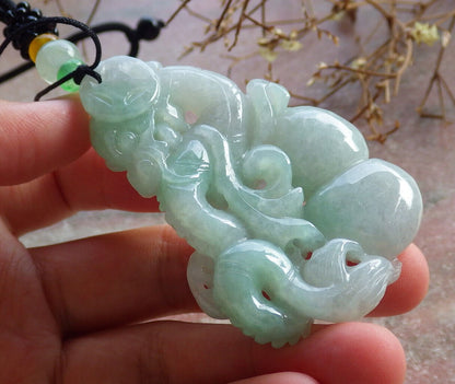 Certified Green Burma 100% Natural A Jade jadeite Pendant Dragon Gourd Coin Necklace 生意兴隆 635154  TN