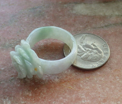 Certified Green Burma 100% Natural A JADE Jadeite Rose Flower RING USA. 10.75 花戒指 575389 TN