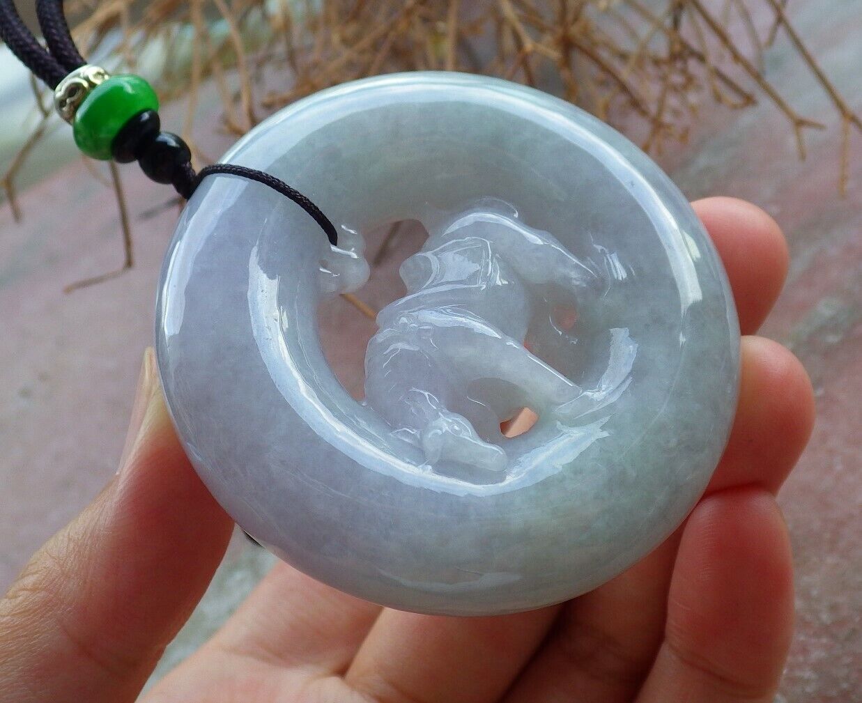 Certified Lavender Green 100% Natural A Jade jadeite pendant Cow Ox Circle Necklace 风水牛 523734 TN