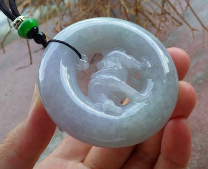 Certified Lavender Green 100% Natural A Jade jadeite pendant Cow Ox Circle Necklace 风水牛 523734 TN