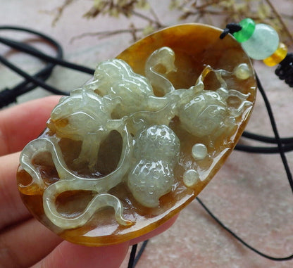 Certified Red Green Burma 100% Natural A Jade jadeite Pendant Beetle Peanut Necklace 富甲天下 633388  TN