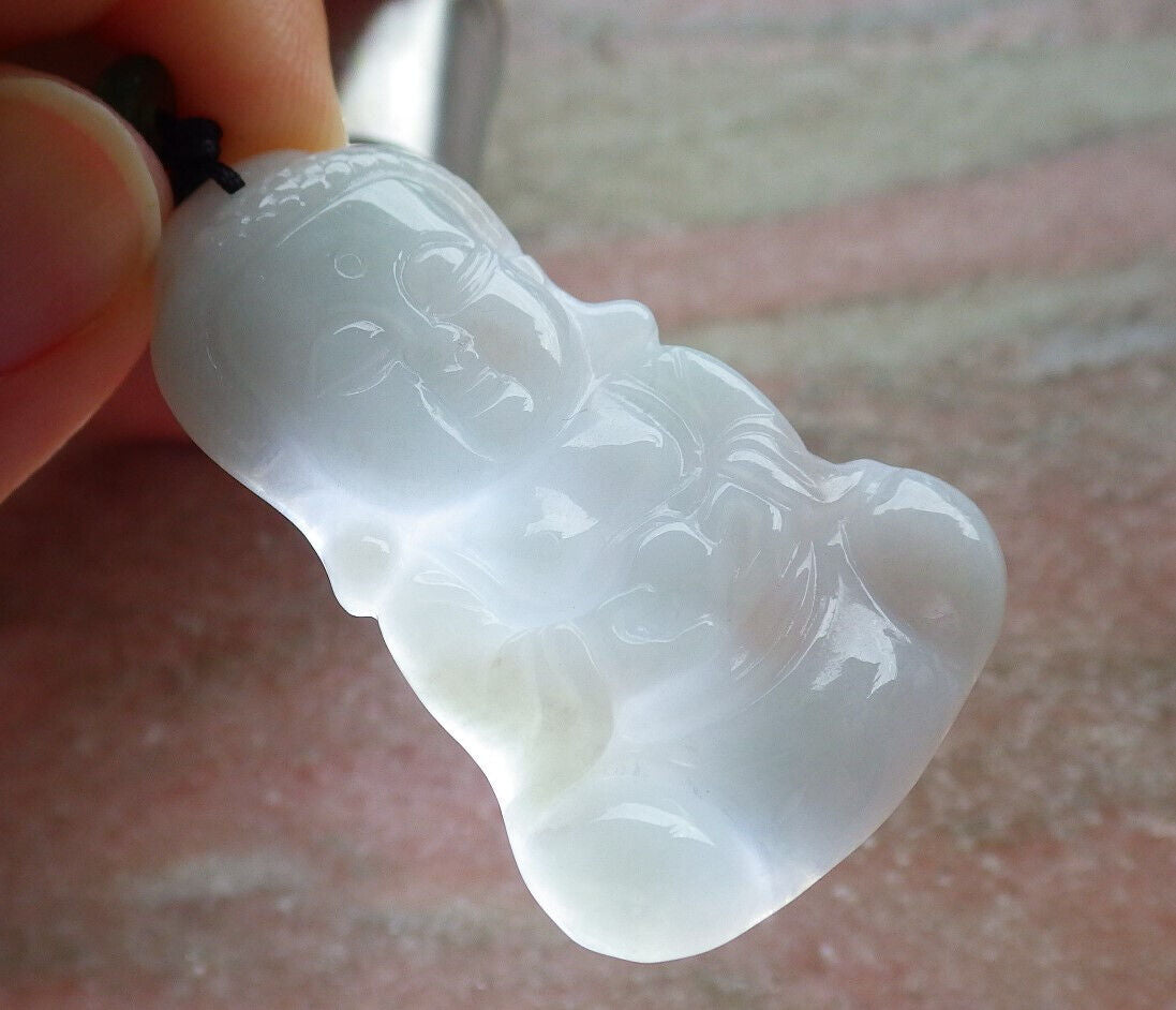 Certified Green Pale Lasvender Burma 100% Natural A Jade jadeite Pendant Sakyamuni Buddha God Necklace 释迦牟尼佛 635381  TN
