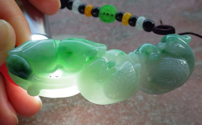 Certified Green Burma 100% Natural A Jade jadeite pendant Mandarin Duck Lotus Leaf Coin Necklace 634051  TN