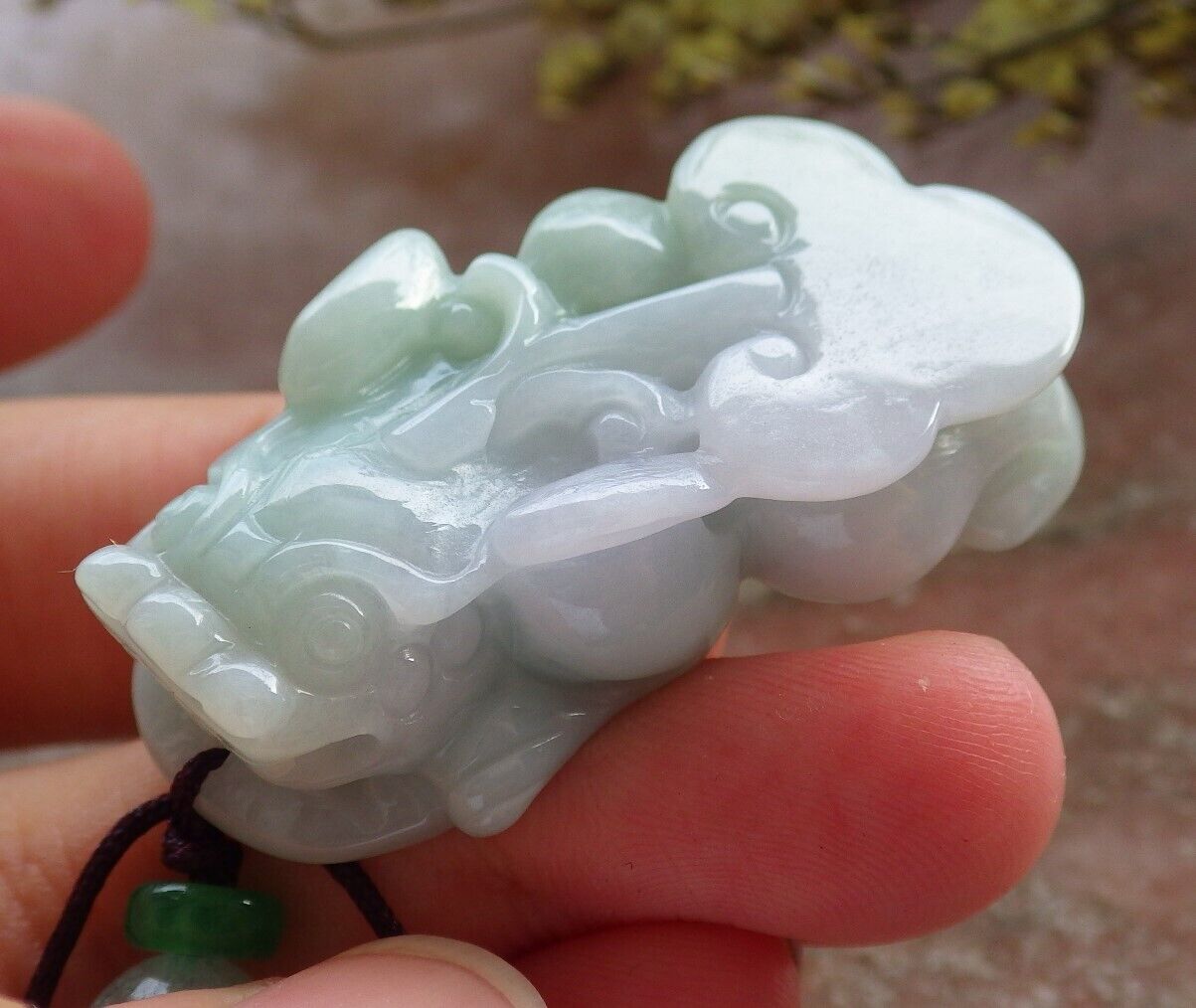 Pair Certified Green Pale Lavender Burma 100% Natural A Jade jadeite Pendant Dragon Pi Xiu Money Coin Ruyi Necklace 风水貔貅 573992 TN