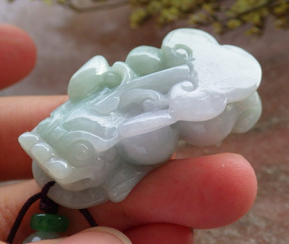 Pair Certified Green Pale Lavender Burma 100% Natural A Jade jadeite Pendant Dragon Pi Xiu Money Coin Ruyi Necklace 风水貔貅 573992 TN