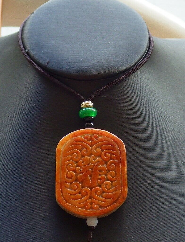 Certified Red Green 100% Natural A Jade jadeite Pendant Lotus Flower Ruyi Fu Necklace 524069  TN