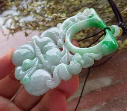 Certified Green Burma 100% Natural A Jade jadeite Pendant Deer Bat Peach Peach Necklace 梅花鹿 574040 TN