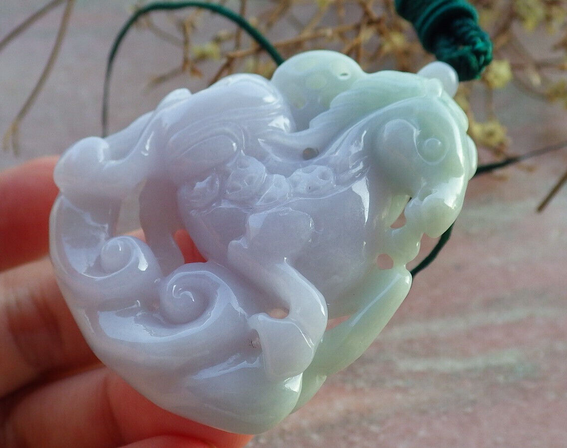 Certified Green Lavender Burma 100% Natural A Jade jadeite Pendant Horse Coin Ruyi Necklace 马到功成 634145  TN