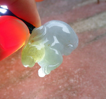 Certified Icy Yellow Pale Lavender 100% Natural A Jade jadeite Pendant Rabbit Necklace 兔子 526332  TN