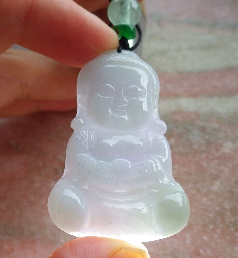 Certified Green Pale Lasvender Burma 100% Natural A Jade jadeite Pendant Sakyamuni Buddha God Necklace 释迦牟尼佛 635373  TN