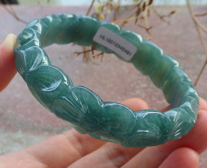 Certified Icy Green Burma 100% Natural A JADE Jadeite Flower Bangle Bracelet 57 mm 手镯 634192  TN