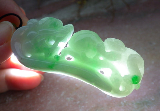 Certified Green  Burma 100% Natural A Jade jadeite Pendant Dragon Monkey Peach Necklace 龙钩 633193  TN