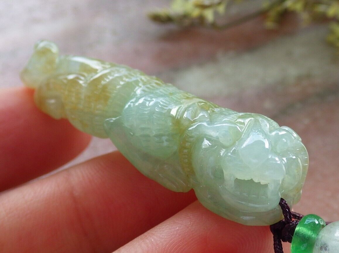 Certified Yellow Green Burma 100% Natural A Jade jadeite Pendant Tiger Money Coin Necklace 虎虎生威 573799 TN
