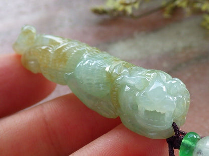 Certified Yellow Green Burma 100% Natural A Jade jadeite Pendant Tiger Money Coin Necklace 虎虎生威 573799 TN
