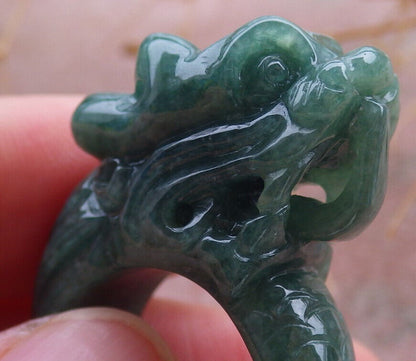 Certified Green Burma 100% Natural A JADE Jadeite Dragon RING USA. 7 龙戒指 636925  TN