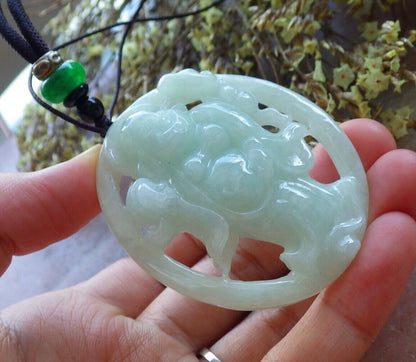 Certified Green 100% Natural A Jade jadeite pendant Happy Buddha God Ruyi Necklace 开心佛 523991  TN