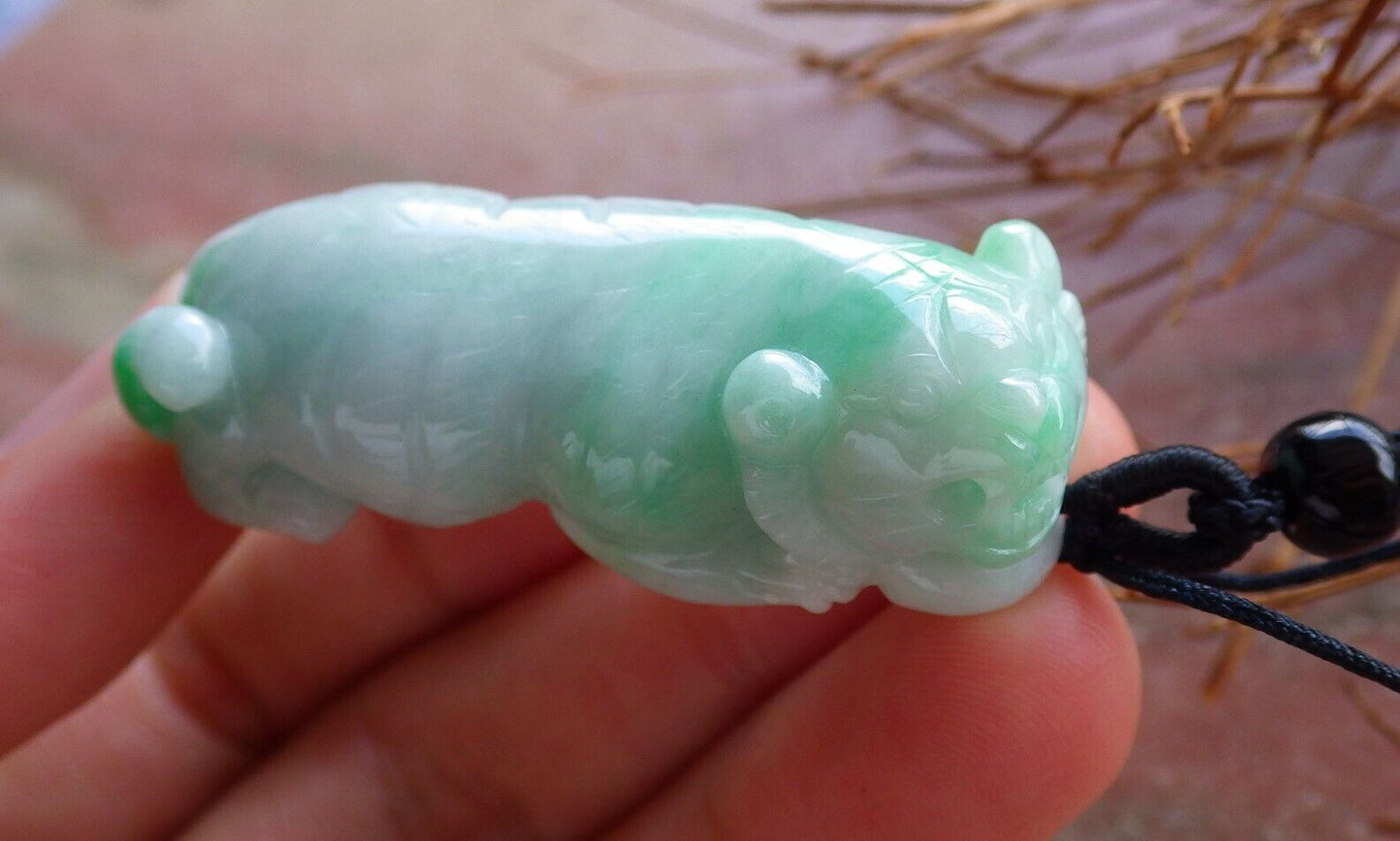 Certified Green 100% Natural A Jade jadeite Pendant Tiger Money Coin Necklace 虎虎生威 525750  TN