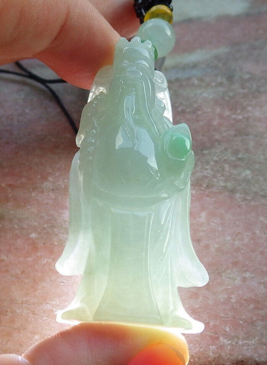 Certified Green Burma 100% Natural A Jade jadeite Pendant Money God Yuan Bao Necklace 财神 633216  TN