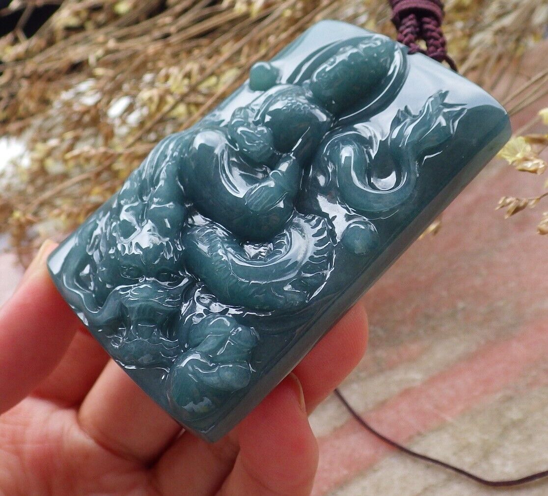 Certified Icy Green Burma 100% Natural A Jade jadeite Pendant Guanyin Kwan Yin Dragon Necklace 观音 575232 TN