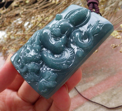 Certified Icy Green Burma 100% Natural A Jade jadeite Pendant Guanyin Kwan Yin Dragon Necklace 观音 575232 TN