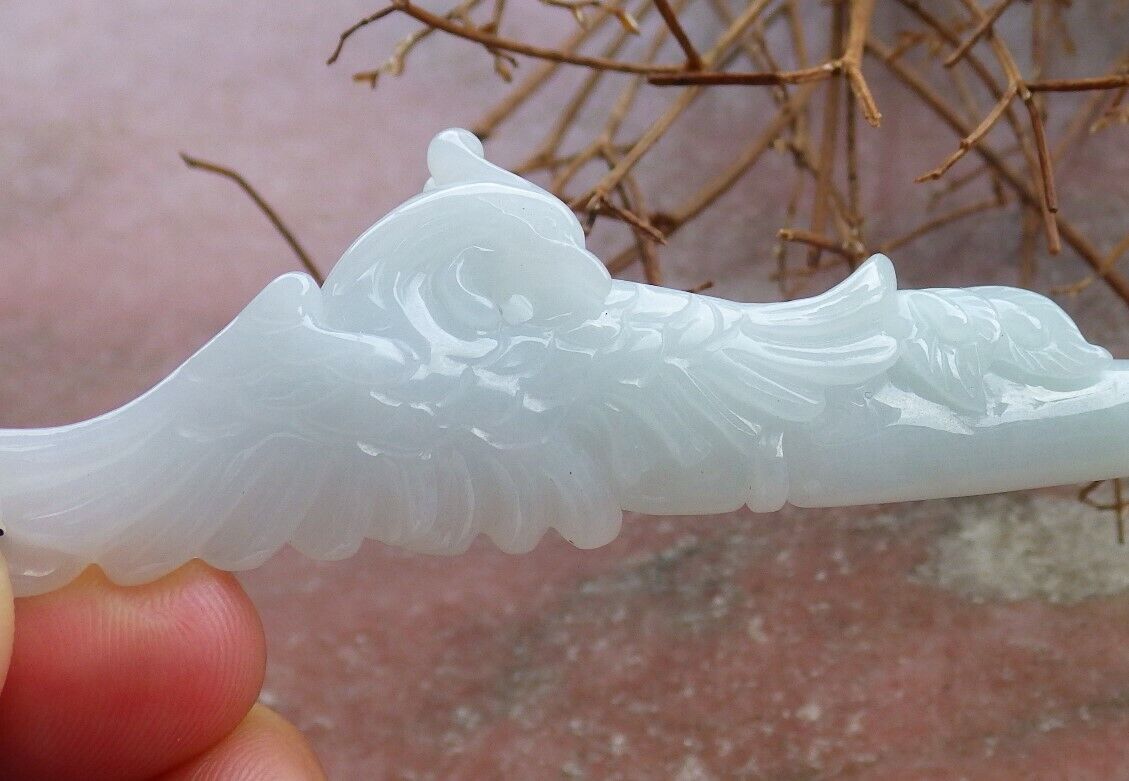 Certified Pale Green 100% Natural A Jade jadeite Pendant Phoenix Hair pins Hairpin 发针 528438  TN