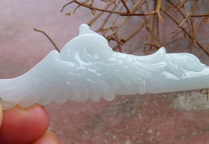 Certified Pale Green 100% Natural A Jade jadeite Pendant Phoenix Hair pins Hairpin 发针 528438  TN