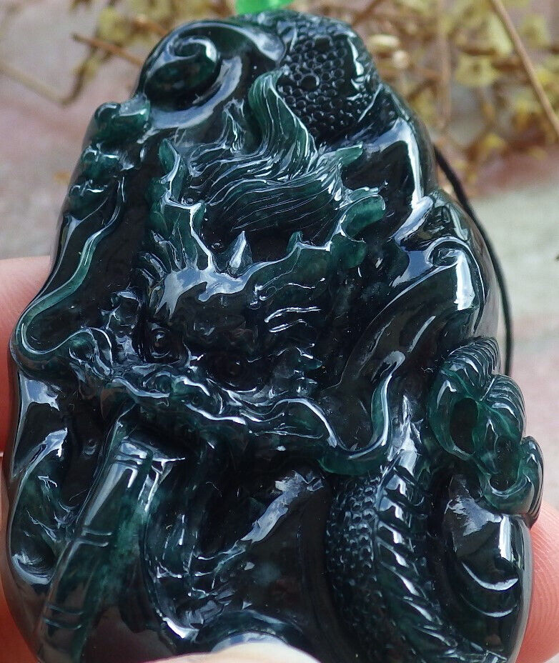 Atestita Glacia Blua Akvo Verda Birmo 100% Natura A Jadejadeita Pendanta Drako-Perlo-Koliero 生意兴隆 632763 TN