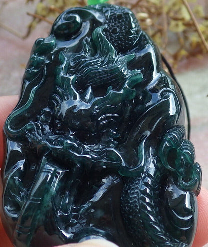 Atestita Glacia Blua Akvo Verda Birmo 100% Natura A Jadejadeita Pendanta Drako-Perlo-Koliero 生意兴隆 632763 TN